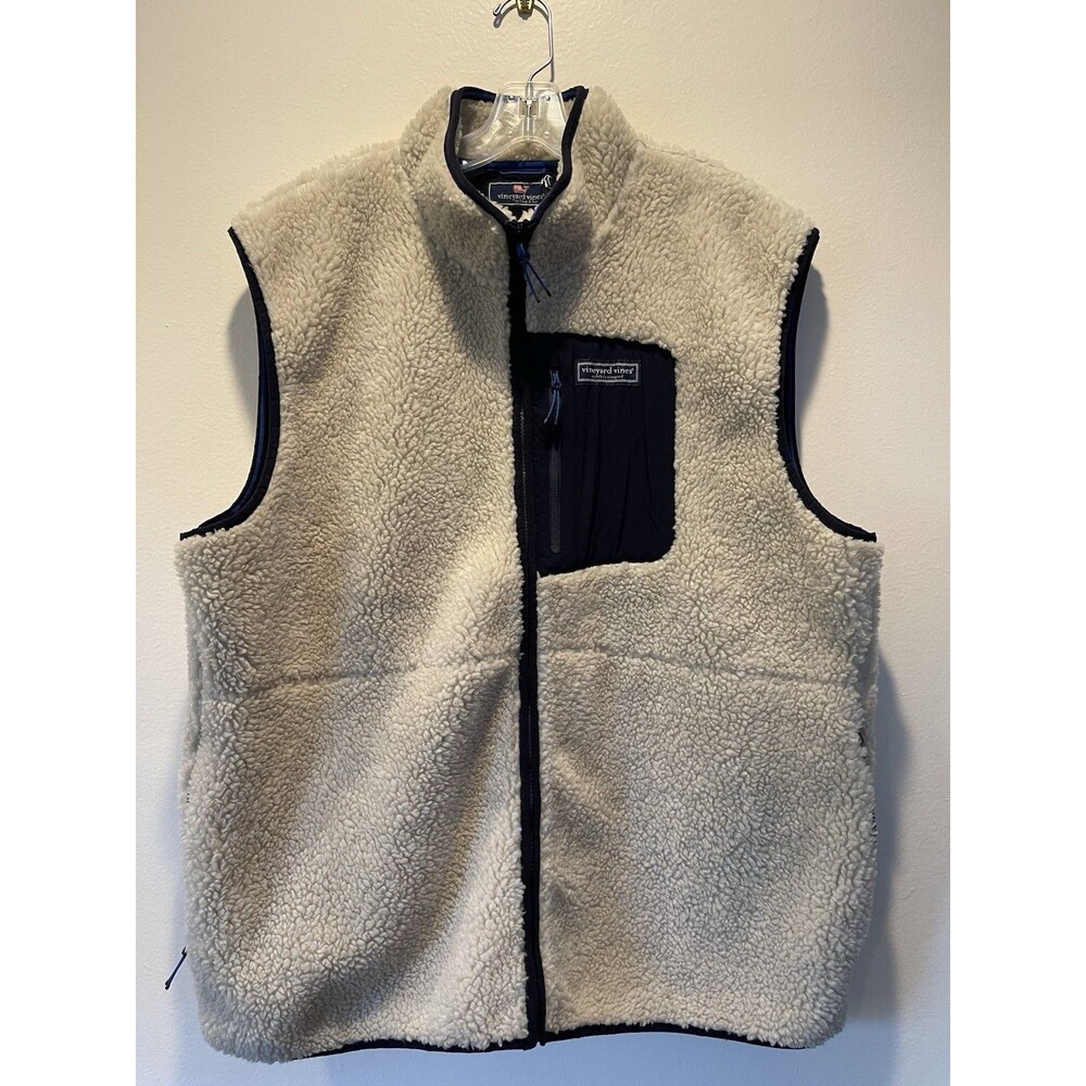 Vineyard Vines Sherpa Supershep Vest Mens 2XL Stone Fleece Zip NWT Outdoor